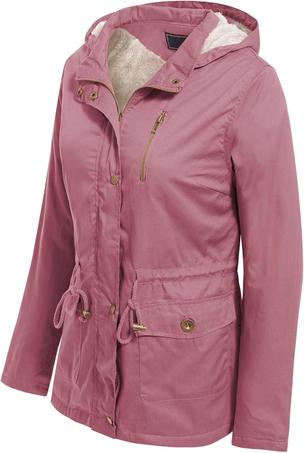 MixMatchy Women's Faux Fur Waist Drawstring Lightly Padded Utility Fashion Jacket Parka