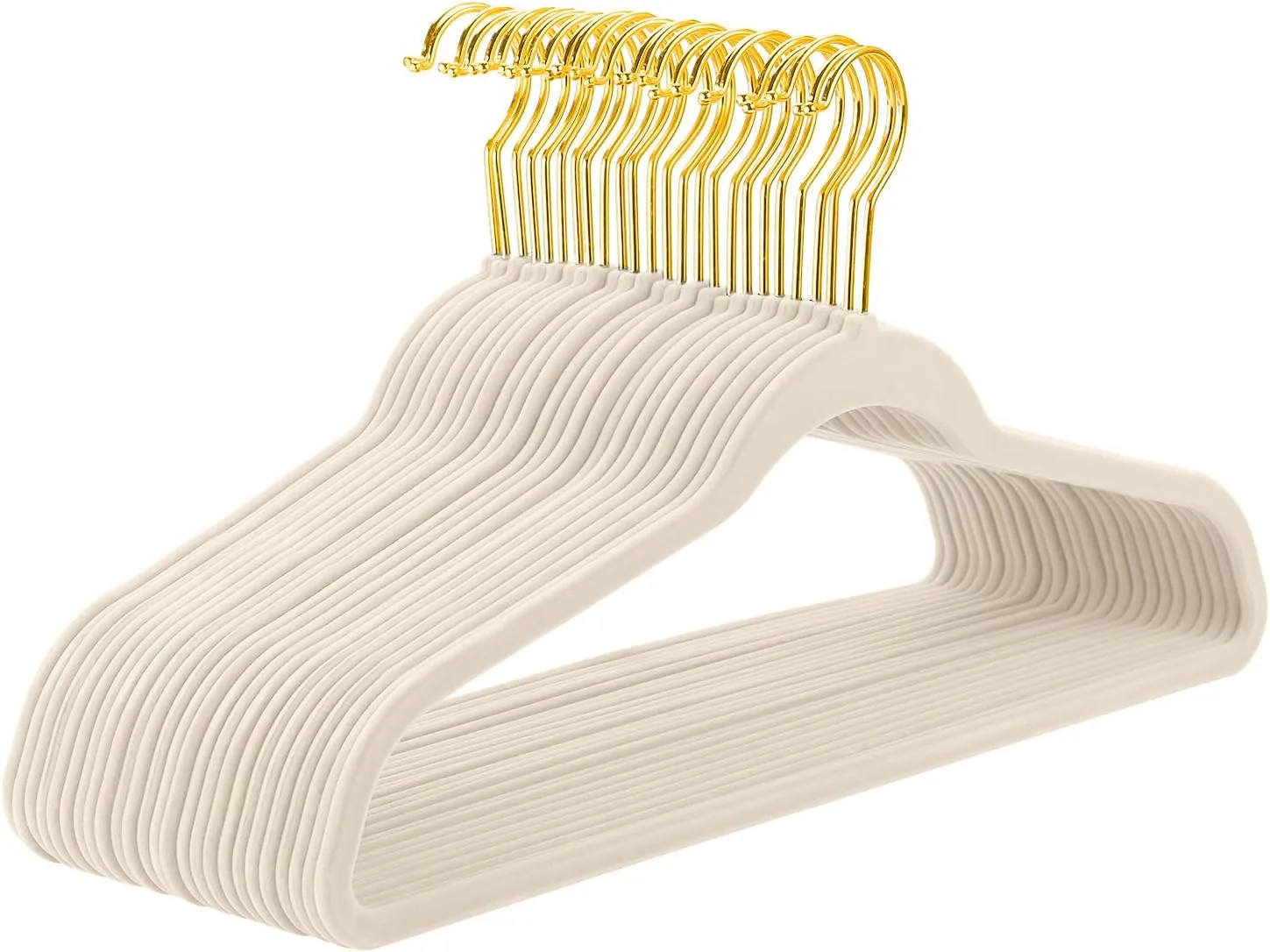 MIZGI Ivory Velvet Hangers 60 Pack,Premium Gold Clothes Hangers Non-Slip Felt Hangers,Sturdy Ivory Hanger Heavy Duty Coat Durable Suit Hanger for Space Saving, No Flocked Marks