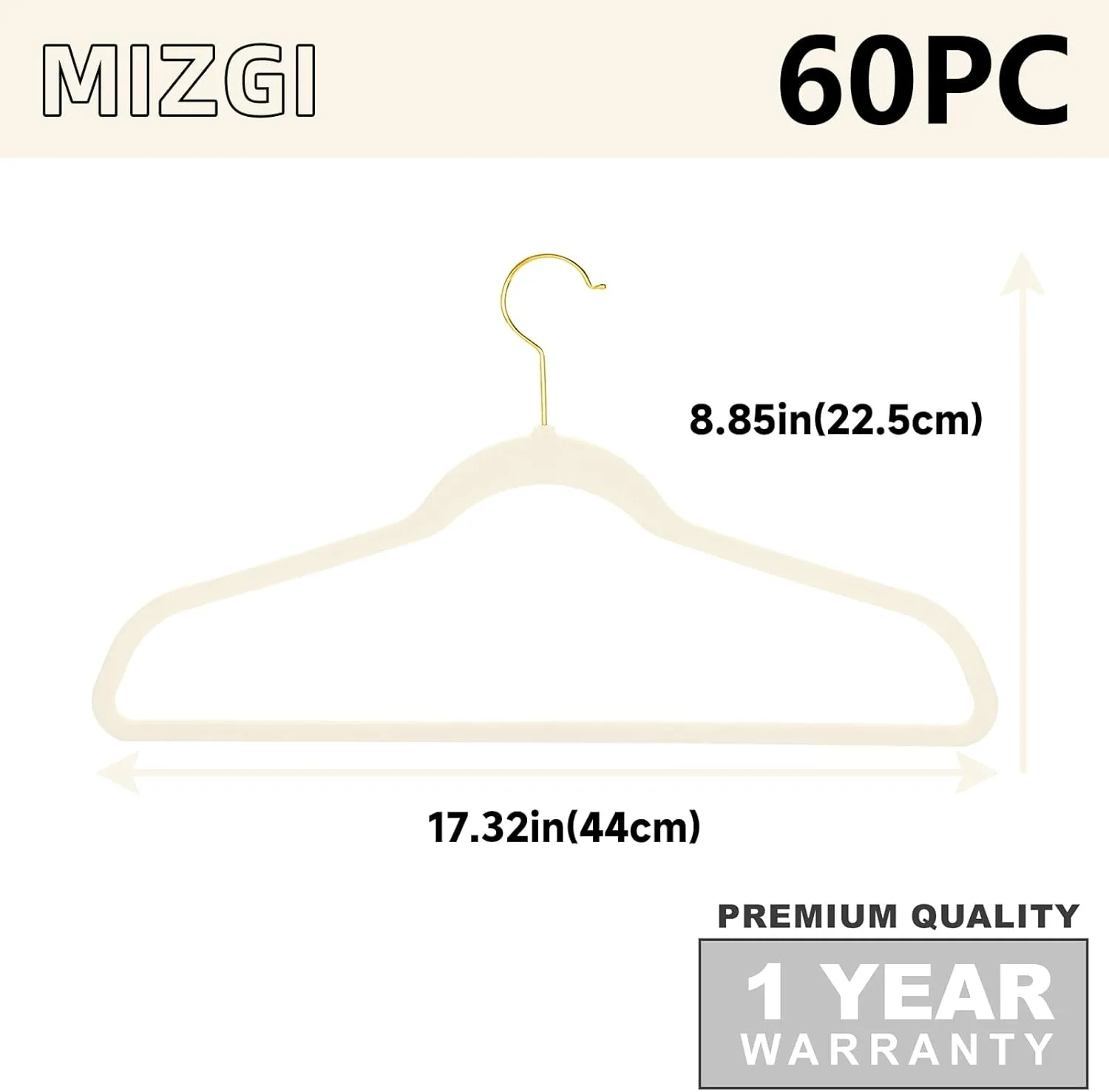 MIZGI Ivory Velvet Hangers 60 Pack,Premium Gold Clothes Hangers Non-Slip Felt Hangers,Sturdy Ivory Hanger Heavy Duty Coat Durable Suit Hanger for Space Saving, No Flocked Marks