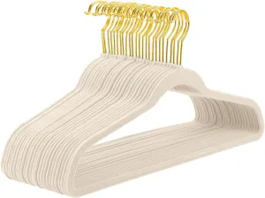 MIZGI Ivory Velvet Hangers 60 Pack,Premium Gold Clothes Hangers Non-Slip Felt Hangers,Sturdy Ivory Hanger Heavy Duty Coat Durable Suit Hanger for Space Saving, No Flocked Marks