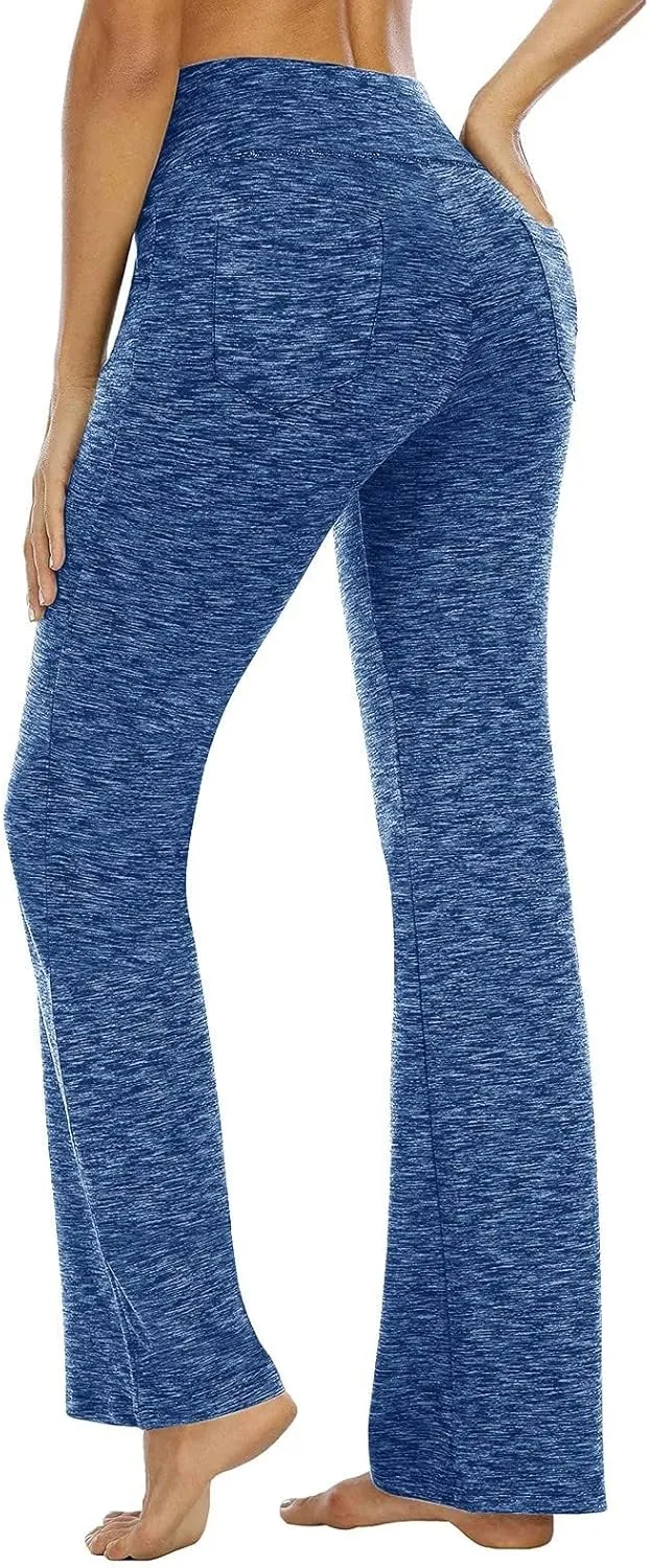 Mmoneyake Women's Yoga Pants with Pockets for Women Bootcut Wide Leg Pants Stretch Tummy Control High Waisted Workout Pants