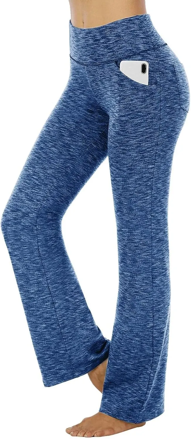 Mmoneyake Women's Yoga Pants with Pockets for Women Bootcut Wide Leg Pants Stretch Tummy Control High Waisted Workout Pants