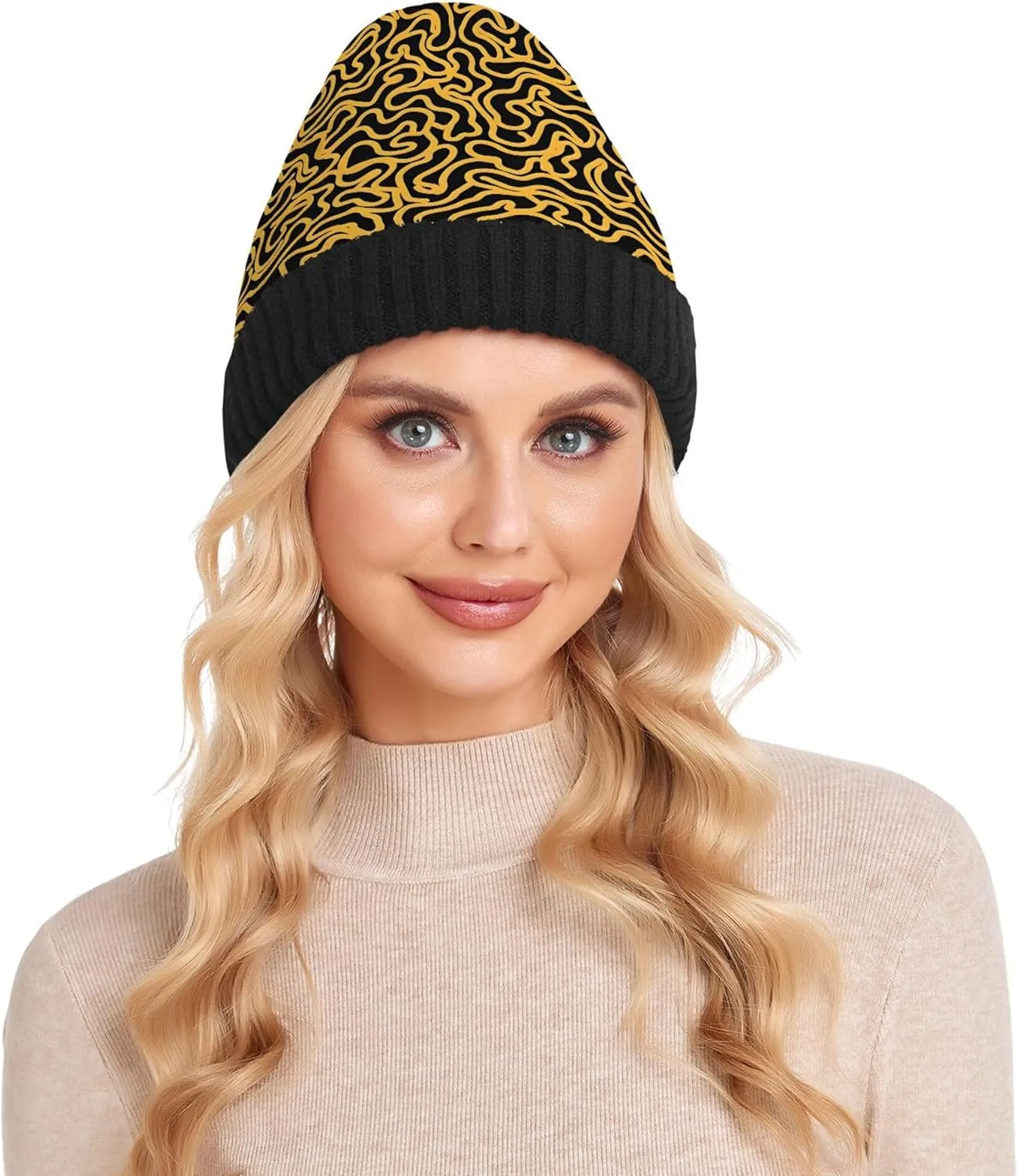 MNSRUU Black Beanie Hat Abstract Art Diamond Beanie Hat for Men Women Beanie Cap Roll-up Edge Skullcap