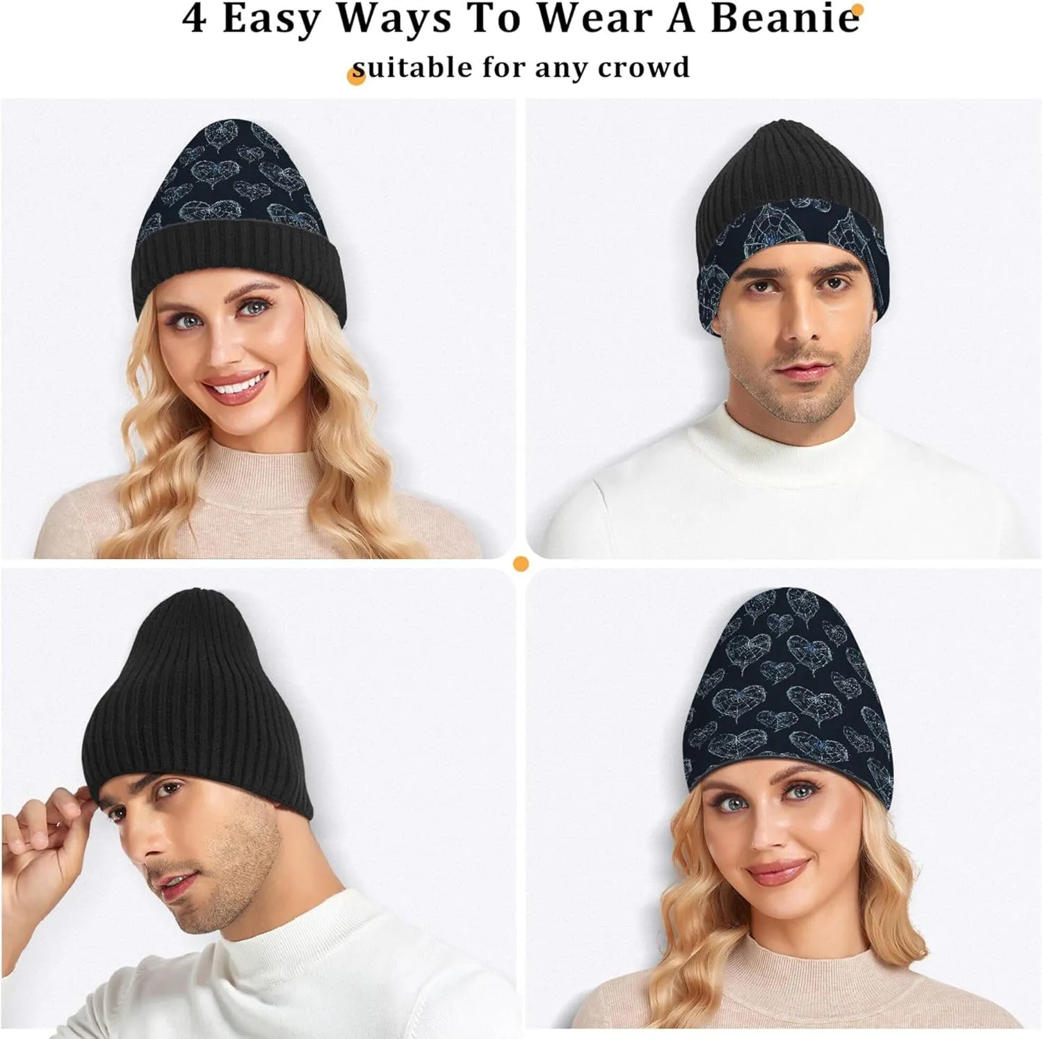 MNSRUU Black Beanie Hat Abstract Art Diamond Beanie Hat for Men Women Beanie Cap Roll-up Edge Skullcap