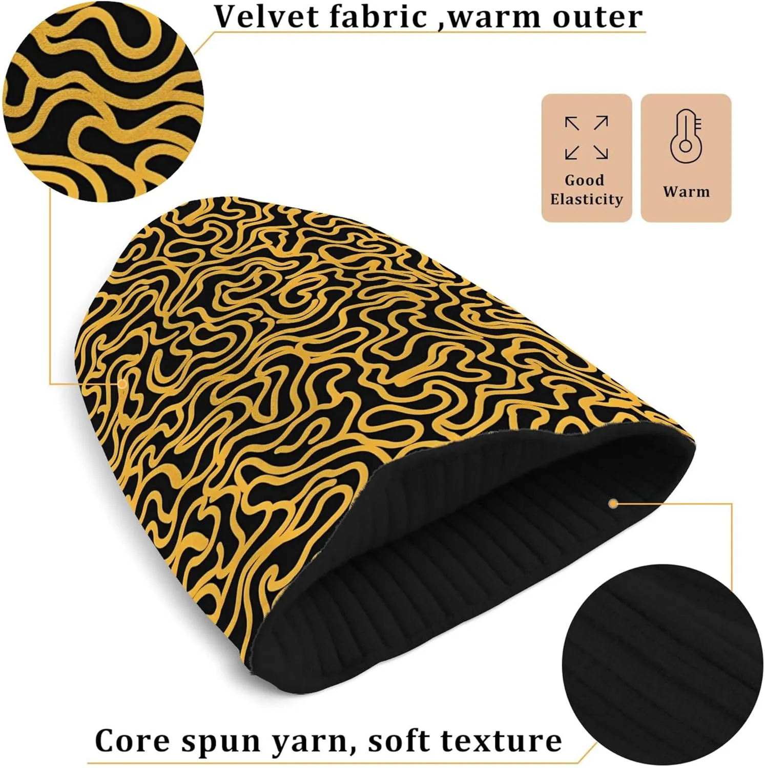 MNSRUU Black Beanie Hat Abstract Art Diamond Beanie Hat for Men Women Beanie Cap Roll-up Edge Skullcap
