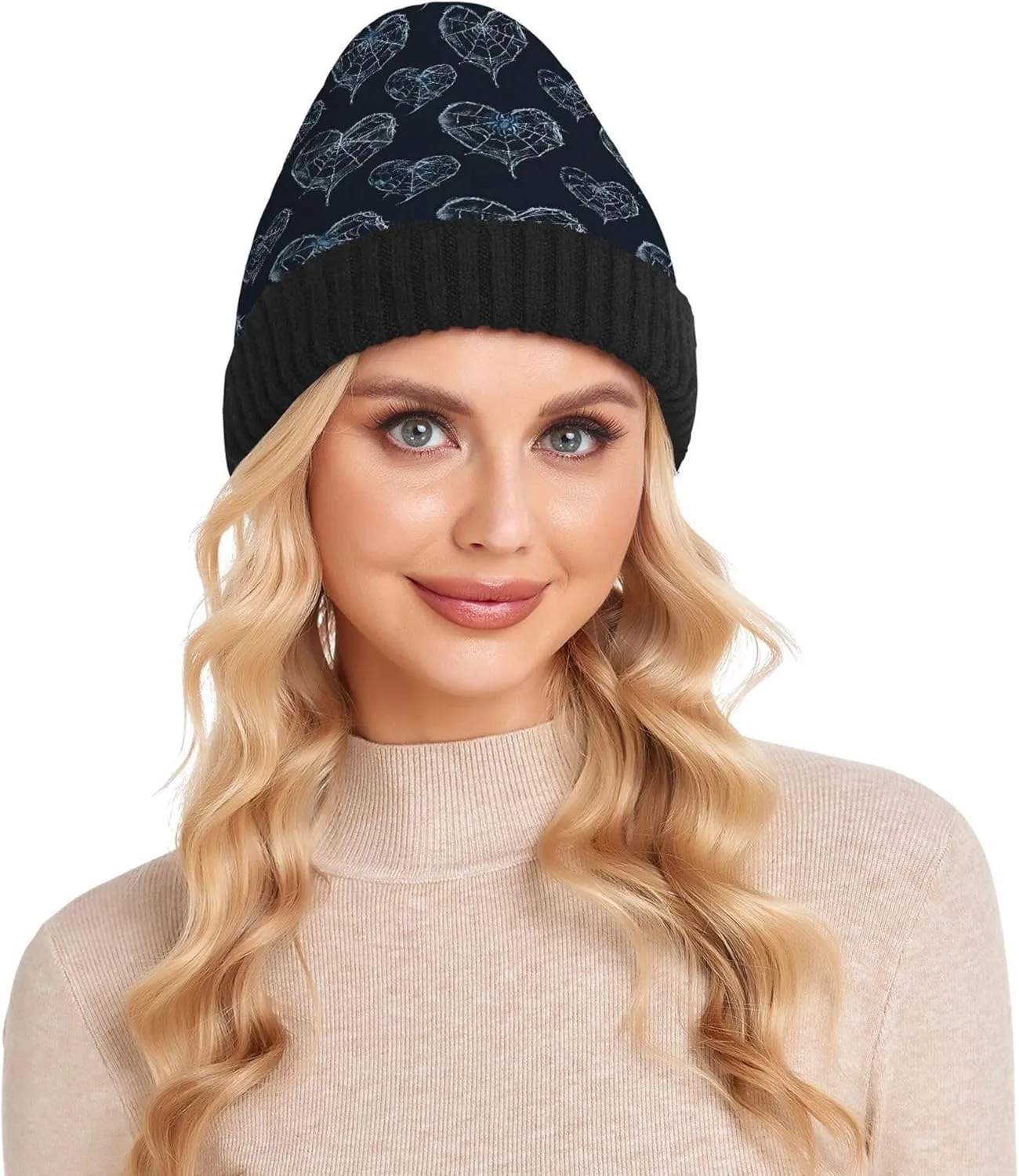 MNSRUU Black Beanie Hat Abstract Art Diamond Beanie Hat for Men Women Beanie Cap Roll-up Edge Skullcap