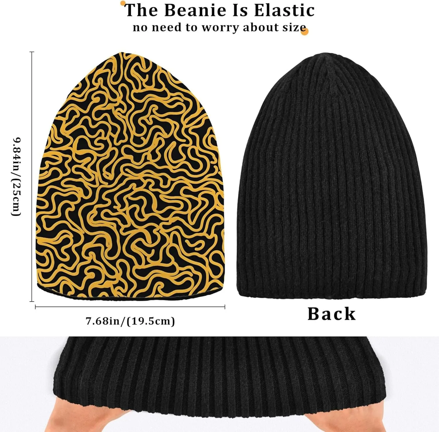 MNSRUU Black Beanie Hat Abstract Art Diamond Beanie Hat for Men Women Beanie Cap Roll-up Edge Skullcap