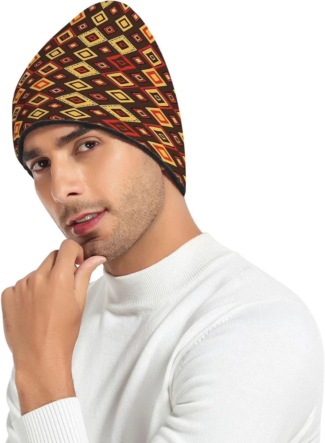 MNSRUU Black Beanie Hat Abstract Art Diamond Beanie Hat for Men Women Beanie Cap Roll-up Edge Skullcap