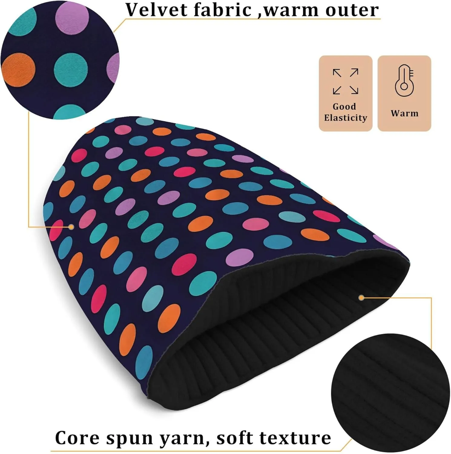 MNSRUU Black Beanie Hat Abstract Art Diamond Beanie Hat for Men Women Beanie Cap Roll-up Edge Skullcap
