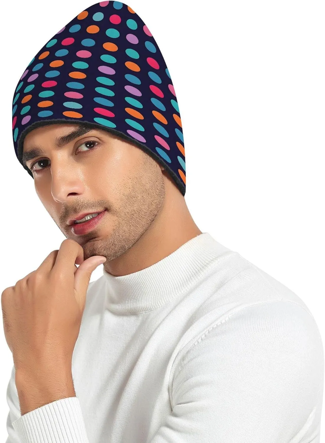 MNSRUU Black Beanie Hat Abstract Art Diamond Beanie Hat for Men Women Beanie Cap Roll-up Edge Skullcap