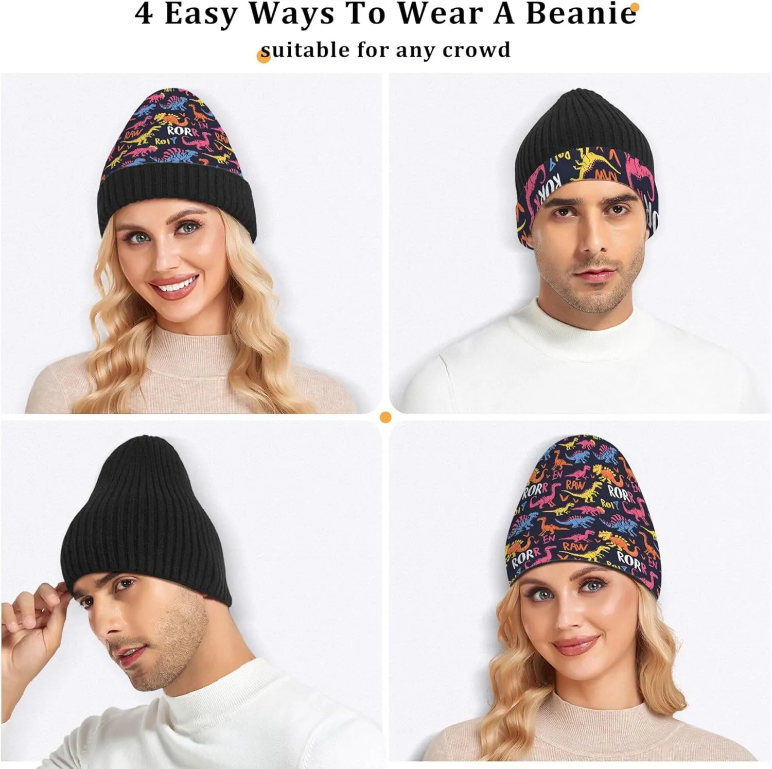MNSRUU Black Beanie Hat Abstract Art Diamond Beanie Hat for Men Women Beanie Cap Roll-up Edge Skullcap