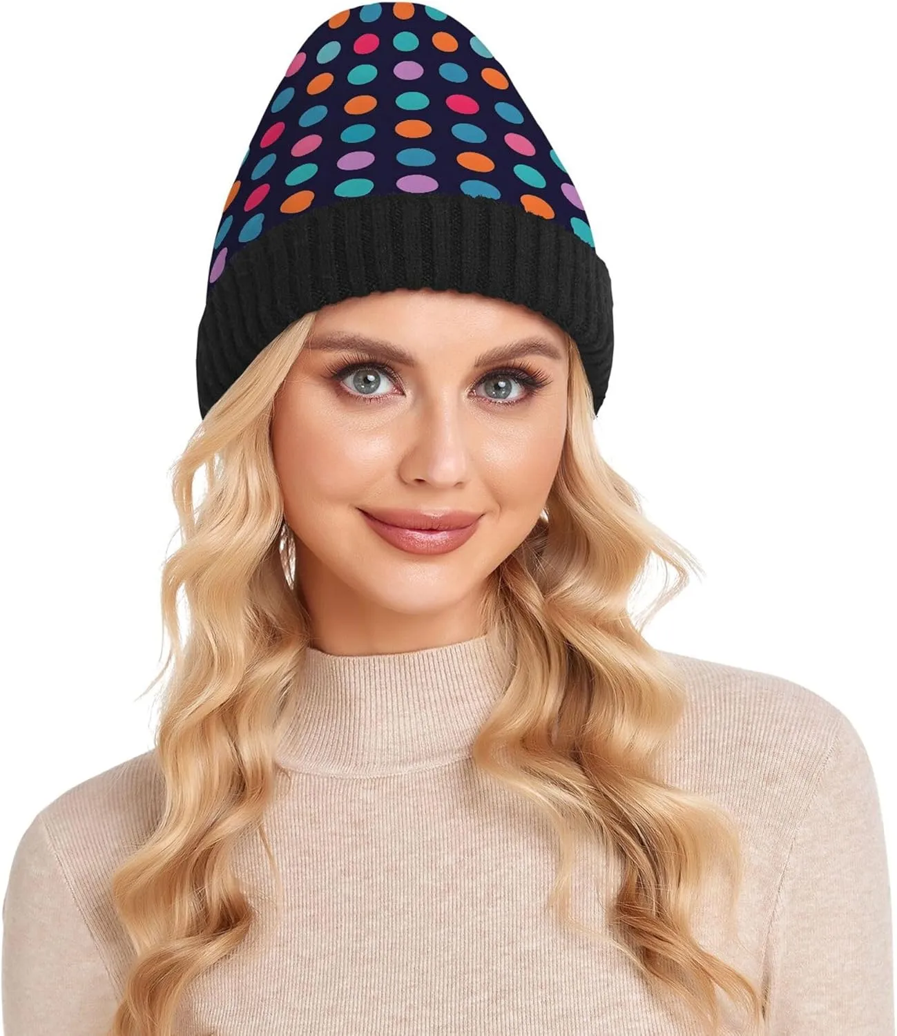 MNSRUU Black Beanie Hat Abstract Art Diamond Beanie Hat for Men Women Beanie Cap Roll-up Edge Skullcap