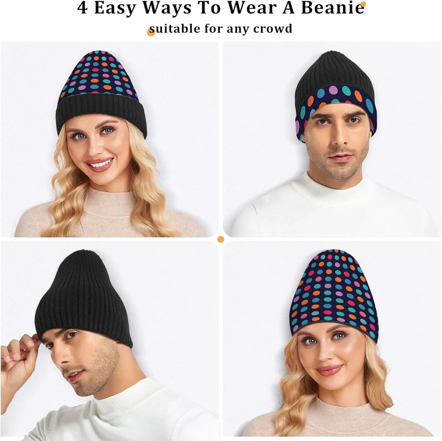 MNSRUU Black Beanie Hat Abstract Art Diamond Beanie Hat for Men Women Beanie Cap Roll-up Edge Skullcap