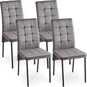 Modern Dining Chair Set of 4, Elegant Velvet Living Room Chair High Back Armless Reading Chair Ergonomic Design, Grey Home Chair Upholstered with Black Metal Legs for Home,Kitchen