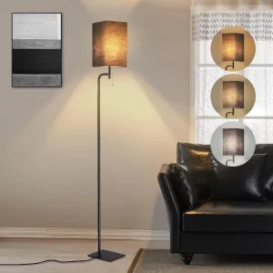 Modern Floor Lamp for Living Room, Black, 3 Color Temperatures, Linen Shade, Minimalist Design, Tall Lamp for Reading, Office, Bedroom