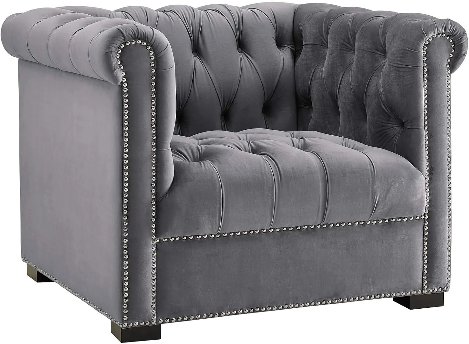 Modway Heritage Tufted Velvet Modern Chesterfield Lounge with Nailhead Trim, Armchair, Gray