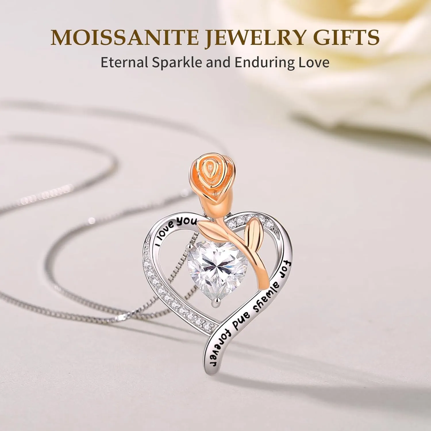 Moissanite Heart Necklaces Forever Love Pendant for Women, 925 Sterling Silver 1-3CT Moissanite Jewelry Anniversary Birthday Christmas Gifts for Wife Mom Girlfriend Sister Grandma