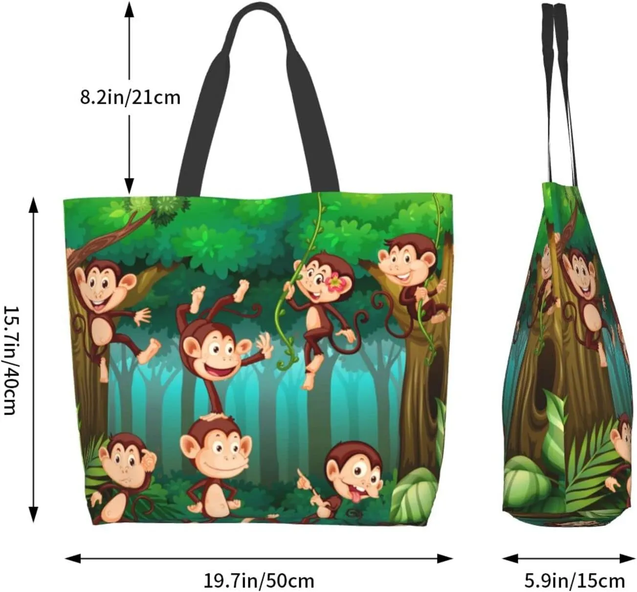 Monkey Tote Shoulder Bag Cute Grocery Bags Storage Handle Shopping Bag Portable Animal Bag