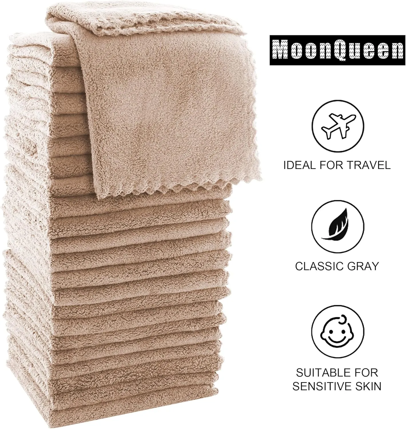 MOONQUEEN Ultra Soft Premium Washcloths Set - 12 x 12 inches - 72 Pack - Quick Drying - Highly Absorbent Coral Velvet Bathroom Wash Clothes (Brown)