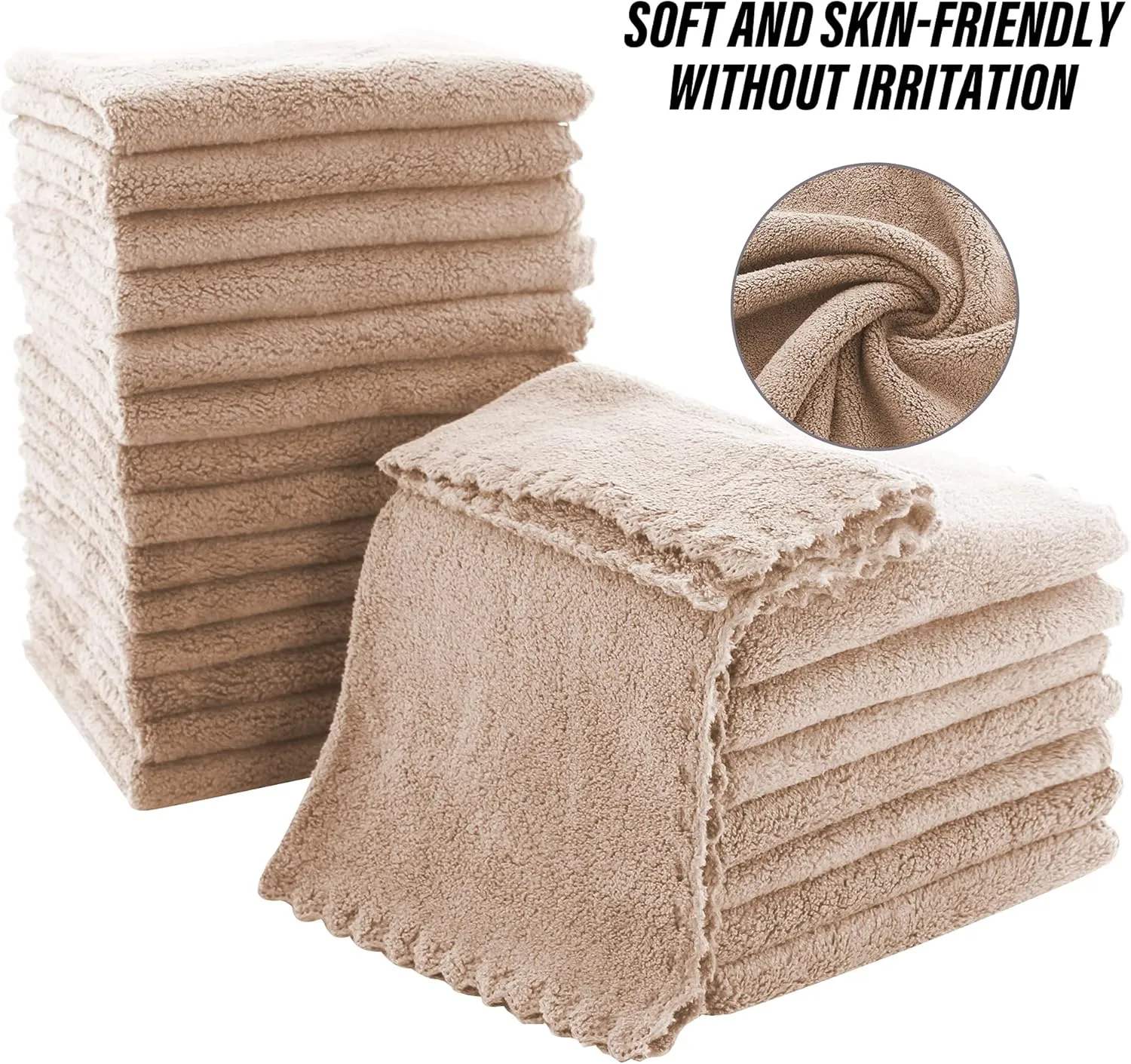 MOONQUEEN Ultra Soft Premium Washcloths Set - 12 x 12 inches - 72 Pack - Quick Drying - Highly Absorbent Coral Velvet Bathroom Wash Clothes (Brown)