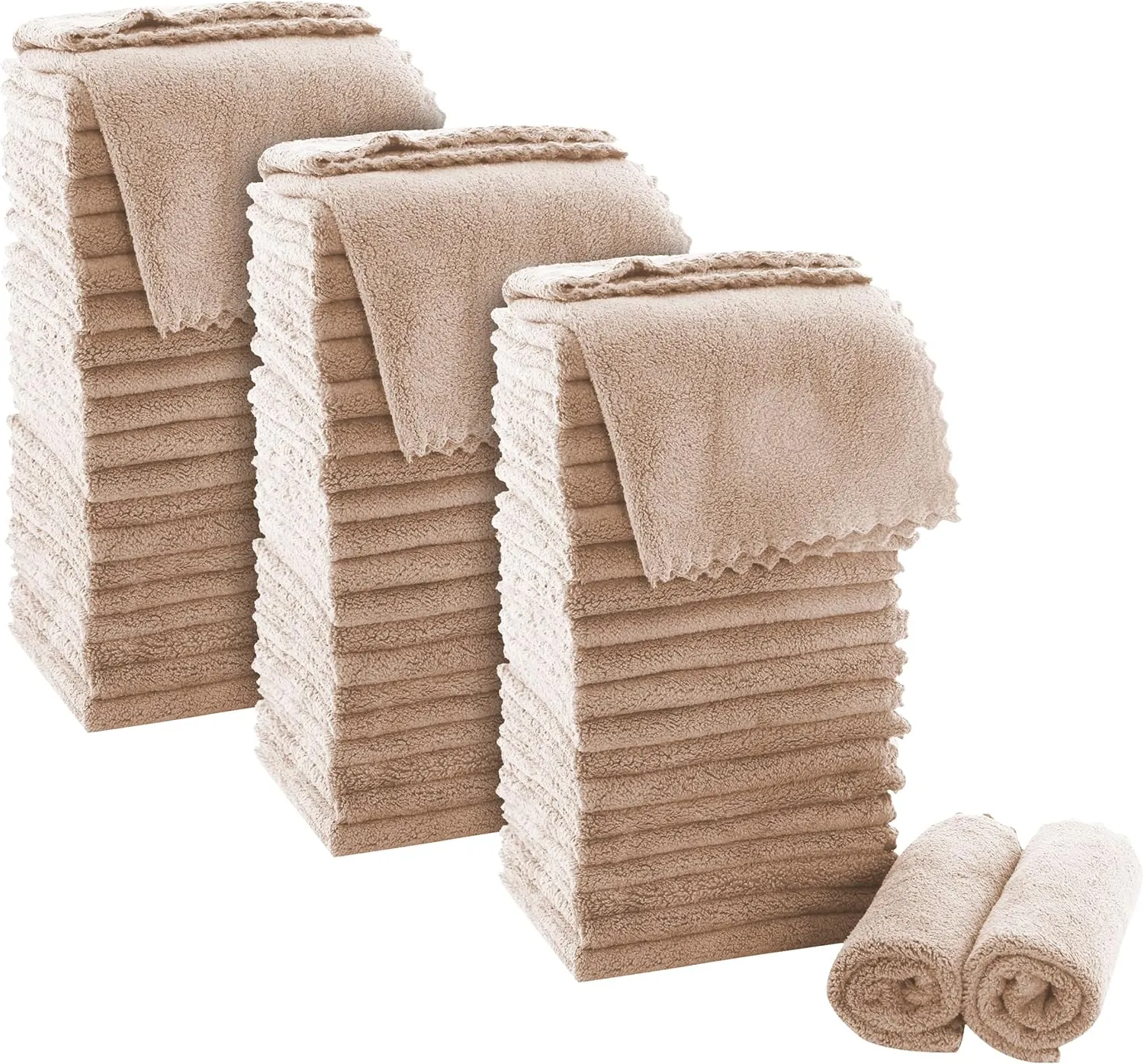 MOONQUEEN Ultra Soft Premium Washcloths Set - 12 x 12 inches - 72 Pack - Quick Drying - Highly Absorbent Coral Velvet Bathroom Wash Clothes (Brown)