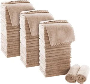 MOONQUEEN Ultra Soft Premium Washcloths Set - 12 x 12 inches - 72 Pack - Quick Drying - Highly Absorbent Coral Velvet Bathroom Wash Clothes (Brown)