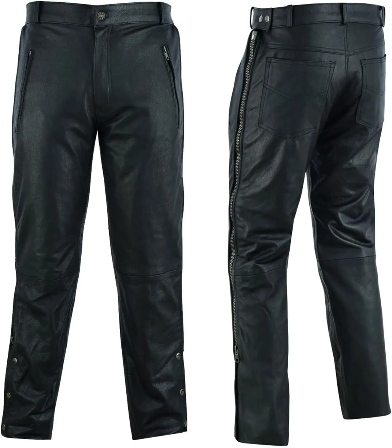 Motorcycle Leather Chaps/Pants for Men Biker Riding Cowboy Chaps Black Multi-Pocket Split Soft Leather Pants with Zipper