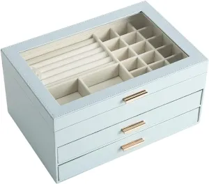 Multilayer PU Leather Jewelry Box for Women - Jewelry Organizer with Acrylic Transparent Lid - Jewelry Storage Case for Earrings Bracelets Rings Watches Necklace