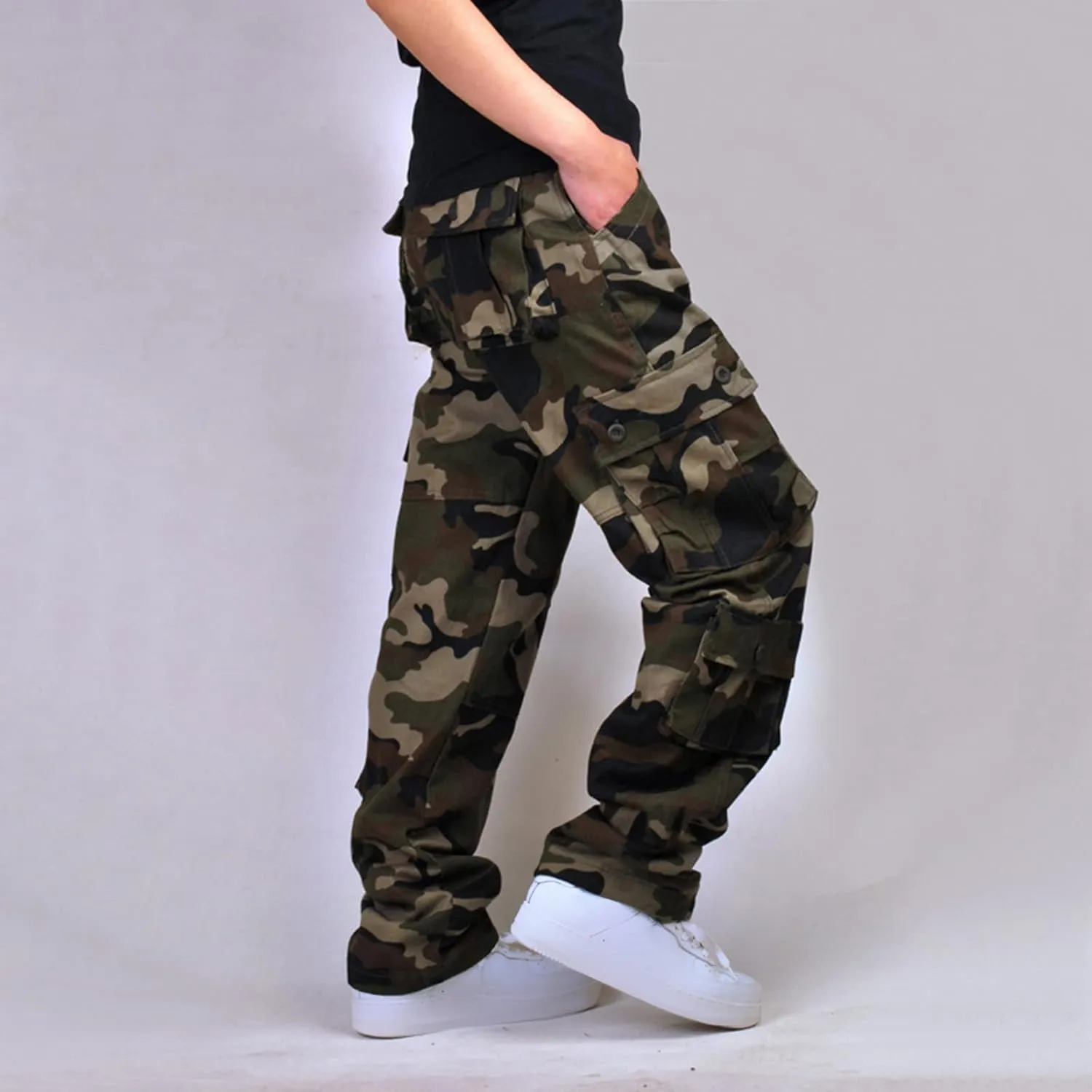 Muscularfit Camo Cargo Pants for Men 2023 Big and Tall Multi Pockets Loose Straight Sweatpants Outdoor Fashion Athletic Pants