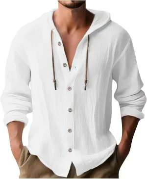 Muscularfit Men's Fashion Hoodies & Sweatshirts Drawstring Casual Long Sleeve Cotton Linen Shirts Fashion Button Down Hoodies