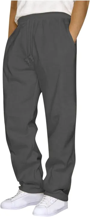 Muscularfit Mens Pants Straight Fit Solid Drawstring Stretch Waist Loose Straight Sweatpant Causal Fall Jogger Athletic Pants
