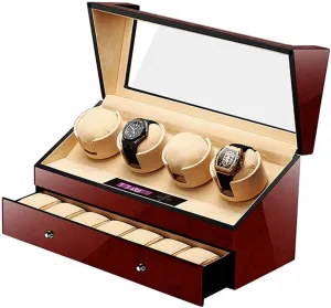 Mute Automatic Watch Winder with Drawer 4   7 Watch Winder Watch Box LCD Digital Display 5 Rotation Modes Piano Lacquer Soft Cushions