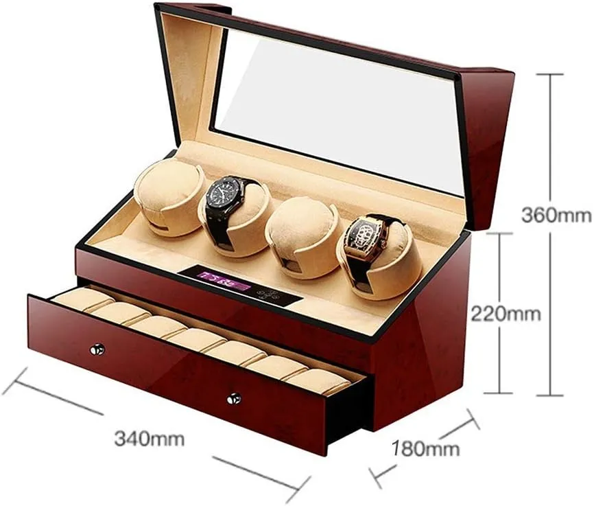 Mute Automatic Watch Winder with Drawer 4   7 Watch Winder Watch Box LCD Digital Display 5 Rotation Modes Piano Lacquer Soft Cushions