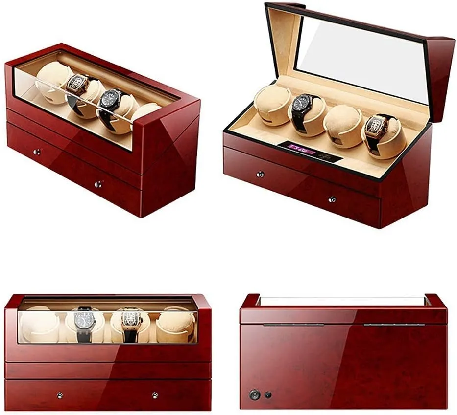 Mute Automatic Watch Winder with Drawer 4   7 Watch Winder Watch Box LCD Digital Display 5 Rotation Modes Piano Lacquer Soft Cushions