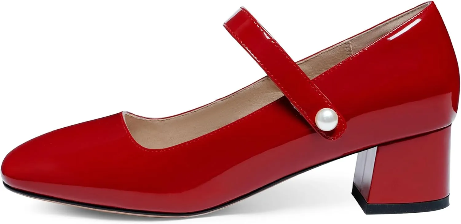 Naiyee Mary Jane Shoes Women Chunky Block Heel Dress Shoes for Women Low Heels Close Rounded Toe Pumps