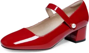 Naiyee Mary Jane Shoes Women Chunky Block Heel Dress Shoes for Women Low Heels Close Rounded Toe Pumps