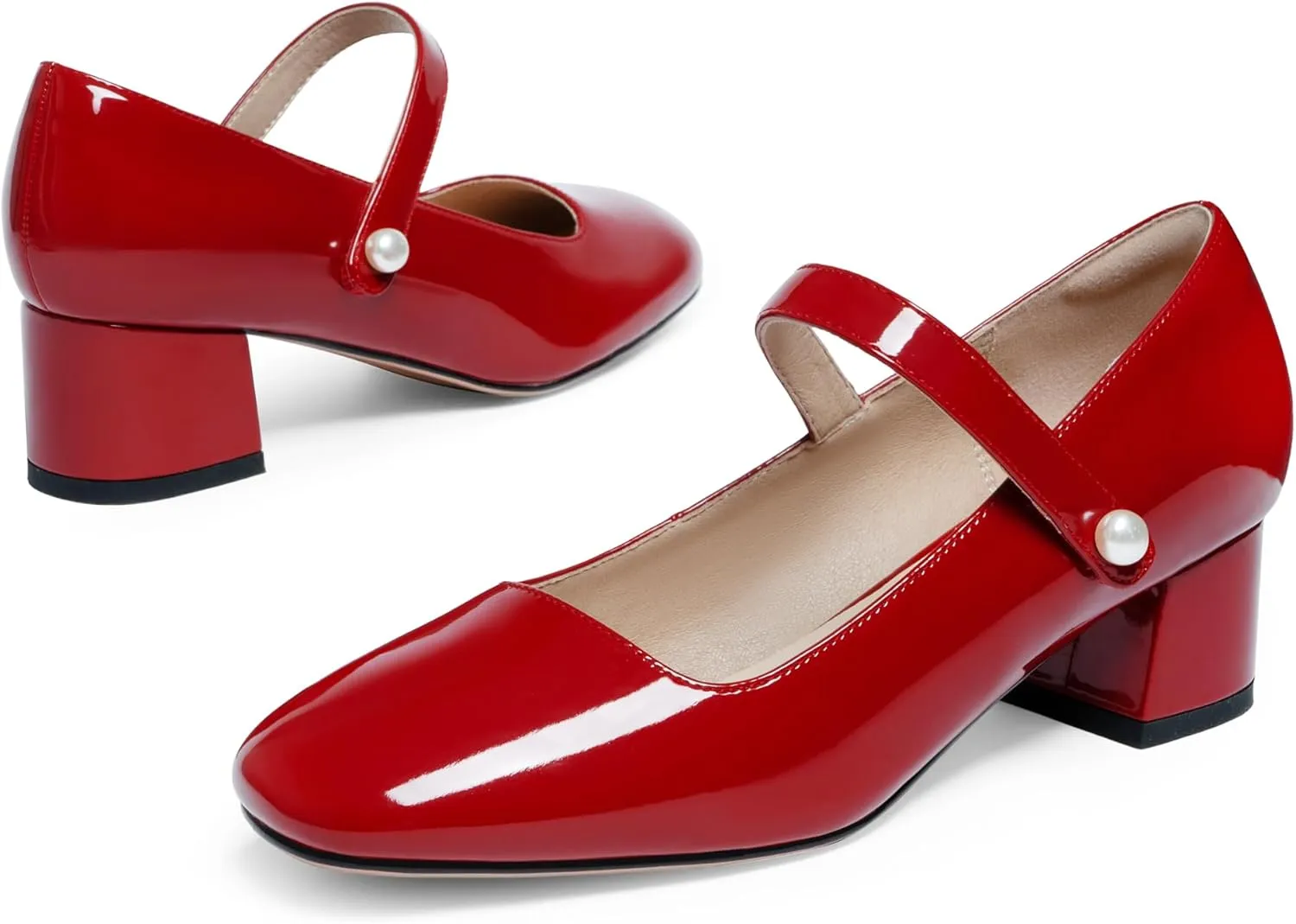 Naiyee Mary Jane Shoes Women Chunky Block Heel Dress Shoes for Women Low Heels Close Rounded Toe Pumps