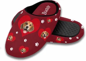 Name Men's Warm Cotton Slippers with Face Photo Personalized Dog Paws & Bones & Love Hearts Soft House Slippers with Anti Slip Sole for Son Husband Boys (XL)