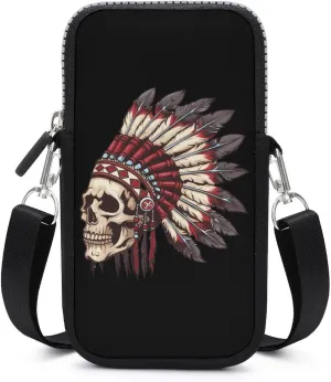 Native American Skull Small Crossbody Bags Cell Phone Purses Travel Pouch Shoulder Bag for Women Men