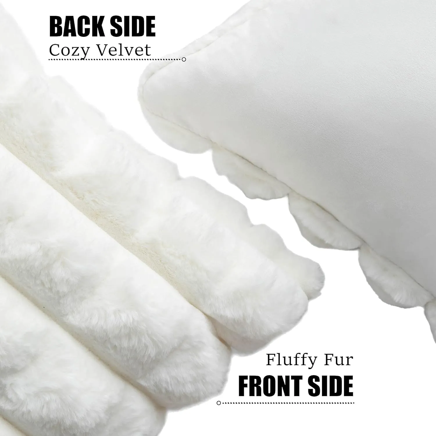 Neelvin Cream White Faux Fur Cozy Soft Plaid Decorative Throw Pillow Covers 18x18 inch Set of 2,Velvet Pillowcase Cushion Case for Sofa Couch