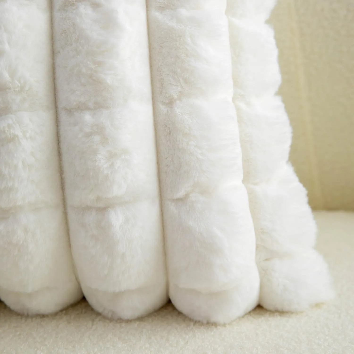 Neelvin Cream White Faux Fur Cozy Soft Plaid Decorative Throw Pillow Covers 18x18 inch Set of 2,Velvet Pillowcase Cushion Case for Sofa Couch