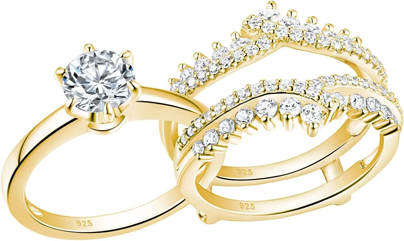 Newshe Jewellery 5A Cz Wedding Rings for Women Engagement Ring Enhancer Band Bridal Set Sterling Silver 1.8Ct Cz Size 4-13