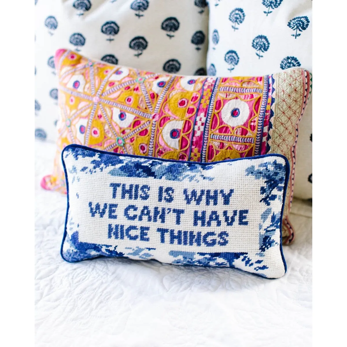 Nice Things Needlepoint Throw Pillow
