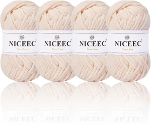 NICEEC 4 Skeins Soft Cotton-Nylon Blend Yarn for Crochet & Knitting - Easy-Use, Beginner Friendly, DIY Craft Yarn - Total Length 220yds (7.1oz) - Skin
