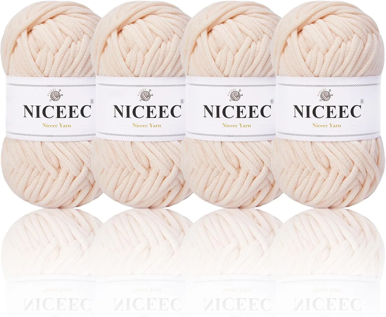 NICEEC 4 Skeins Soft Cotton-Nylon Blend Yarn for Crochet & Knitting - Easy-Use, Beginner Friendly, DIY Craft Yarn - Total Length 220yds (7.1oz) - Skin