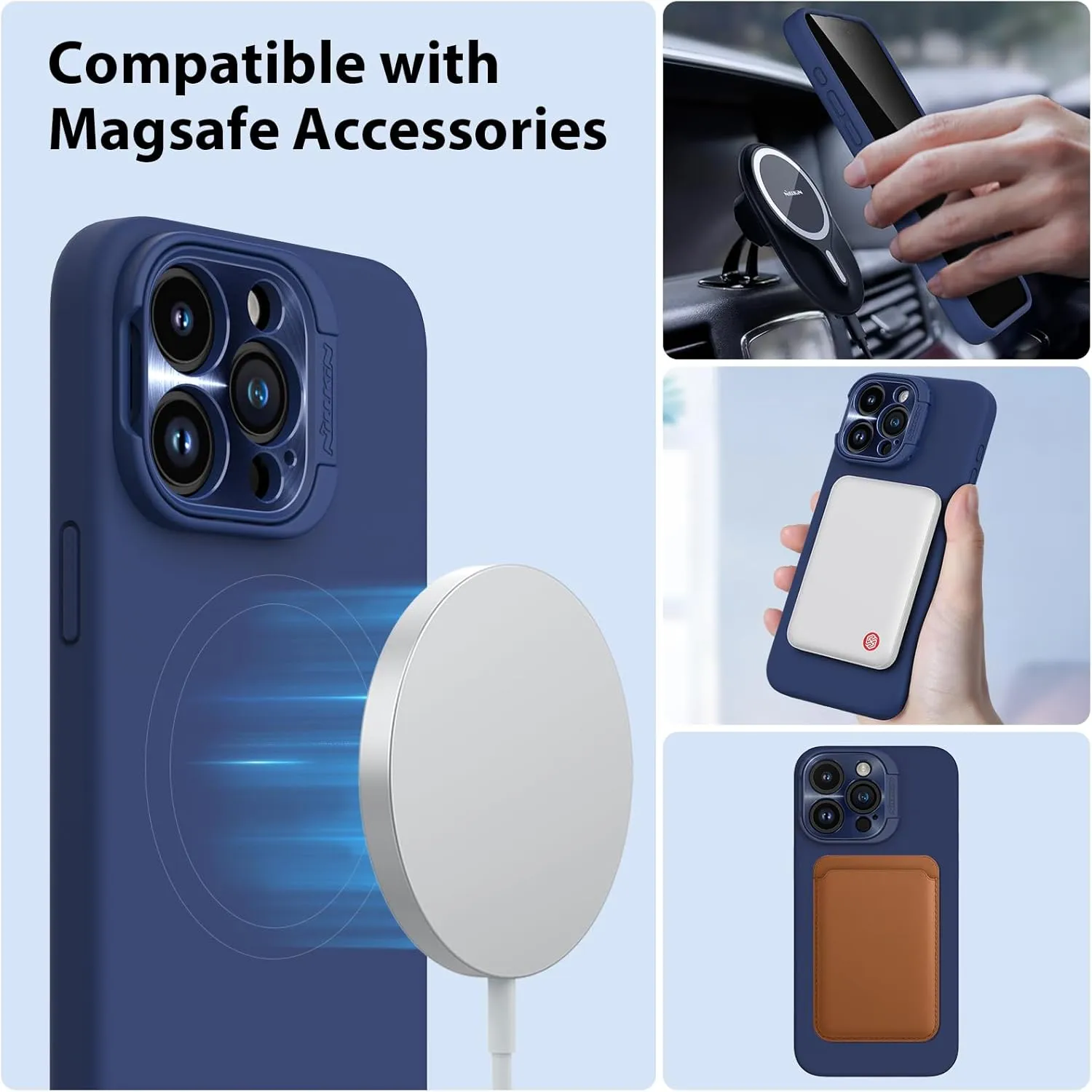 Nillkin Magnetic Case for iPhone 15 Pro Max Case, Compatible with MagSafe, Sliding Camera Cover, LensWing Magnetic Protective Phone Case for iPhone 15 Pro Max, Blue