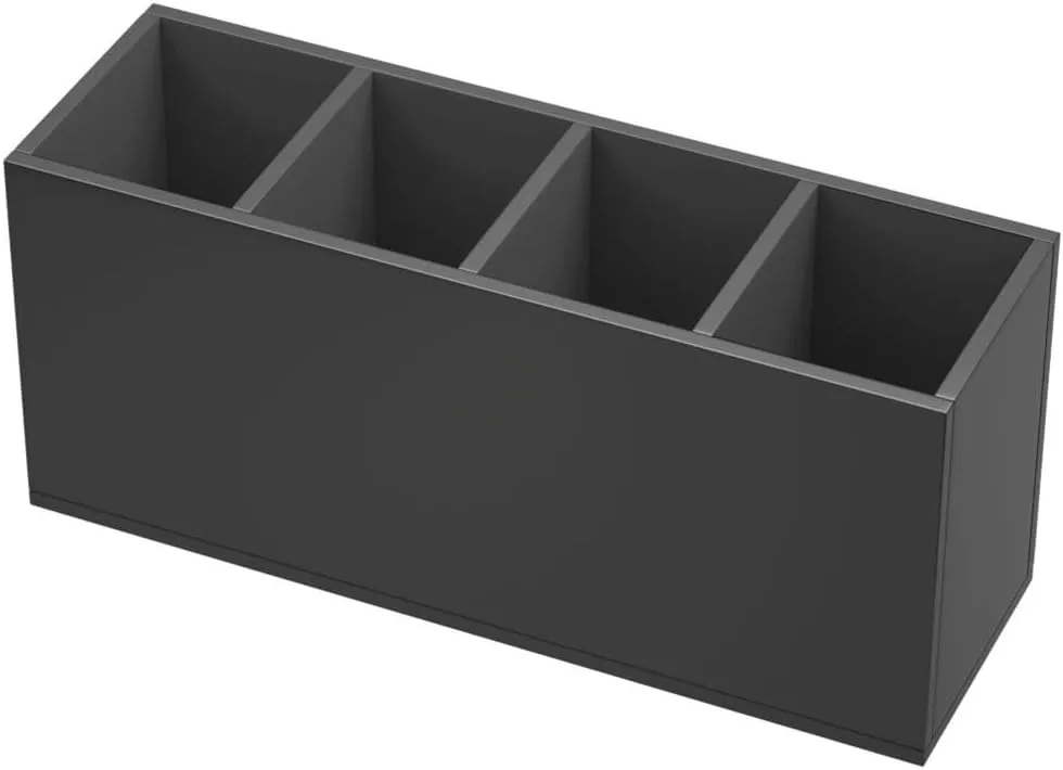 NIUBEE Acrylic Pen Holder 4 Compartments, Black Pencil Organizer Cup for Countertop Desk Accessory Storage (Black)