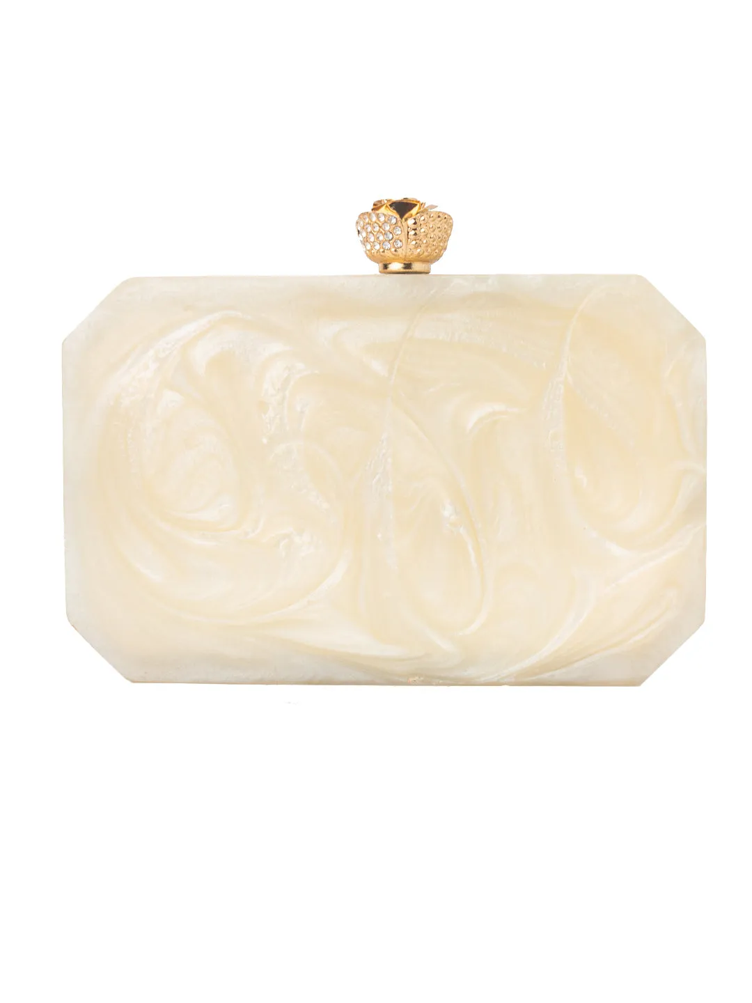 NR By Nidhi Rathi Beige Gold-Toned Embellished Box Clutch