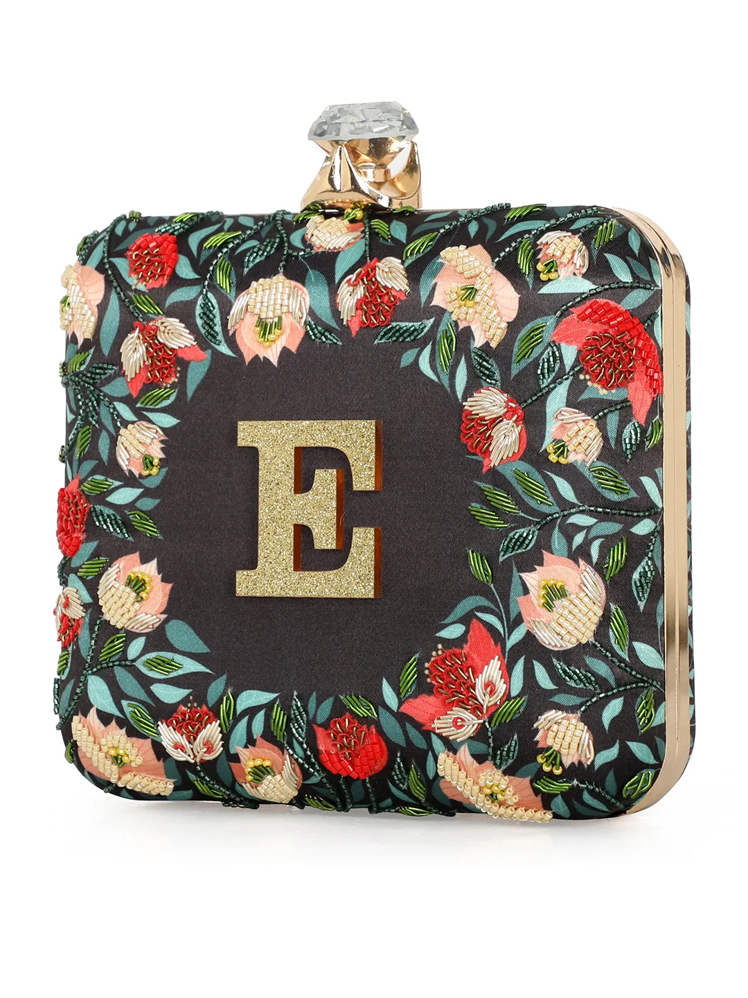 NR By Nidhi Rathi Black & Red Embellished Box Clutch