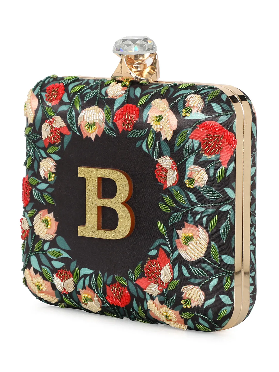 NR By Nidhi Rathi Black & Red Embellished Box Clutch